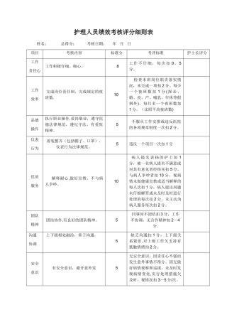 护理绩效考核表