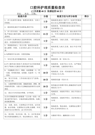 护理质量检查表口腔科