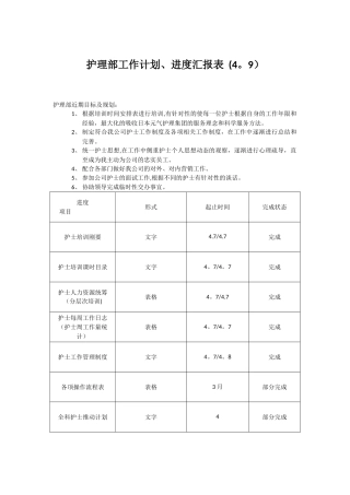护理部工作进度表