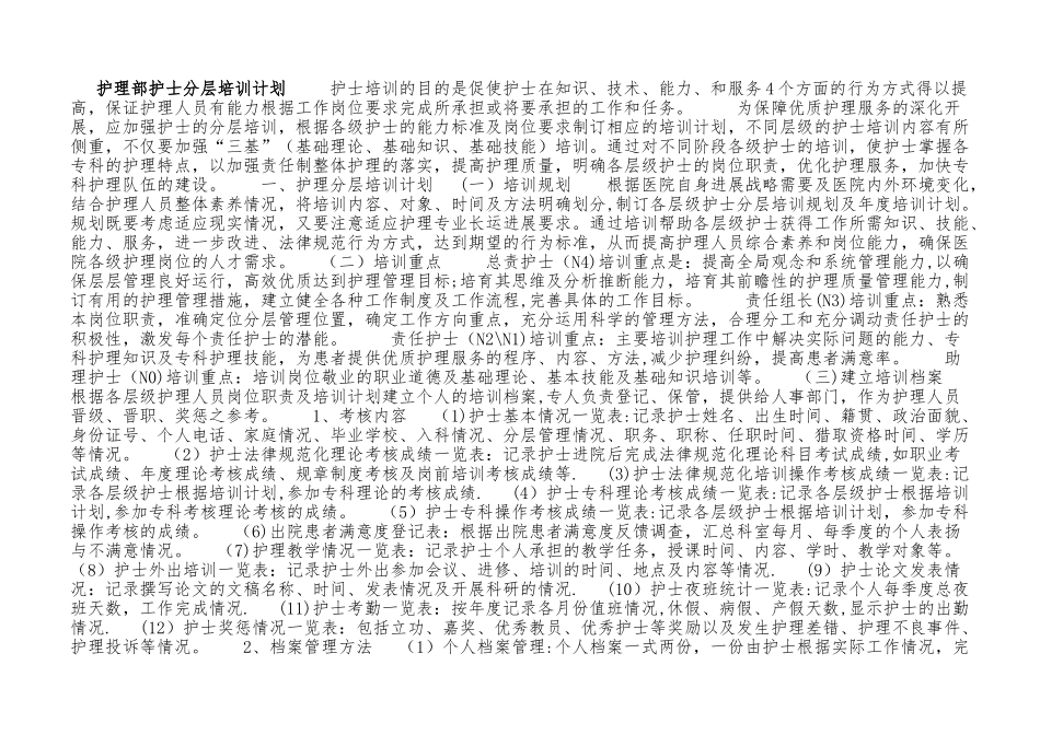 护理部护士分层培训计划_第1页