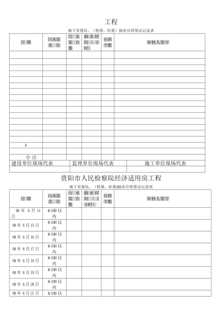 抽水台班签证记录表