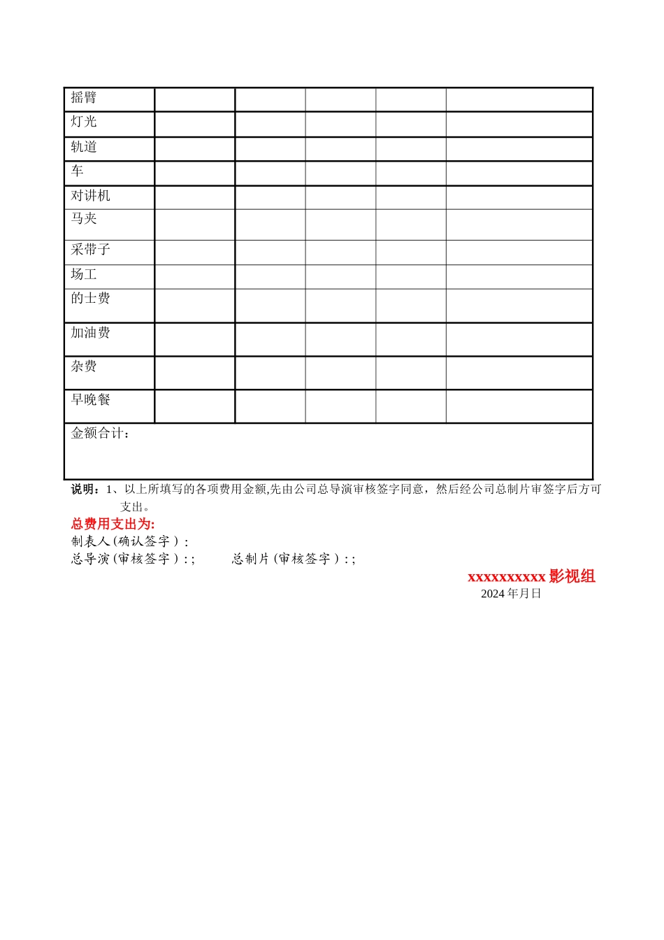 拍摄等影视项目费用预算表_第2页