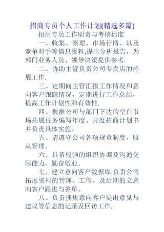 招商专员个人工作计划