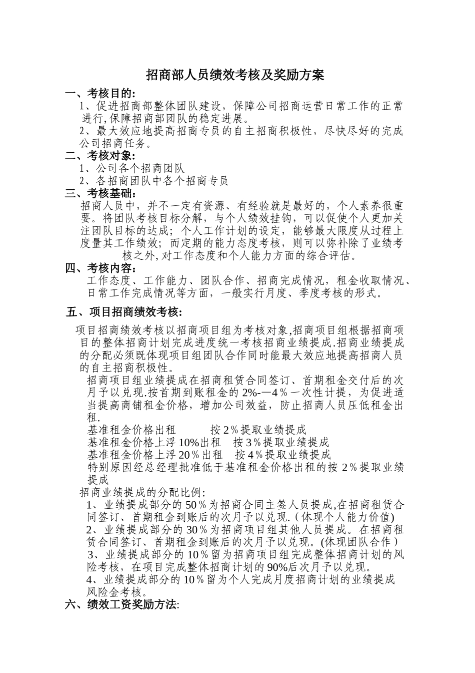 招商专员绩效考核及奖励方案_第1页