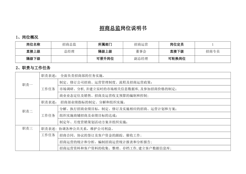 招商总监岗位说明书_第1页