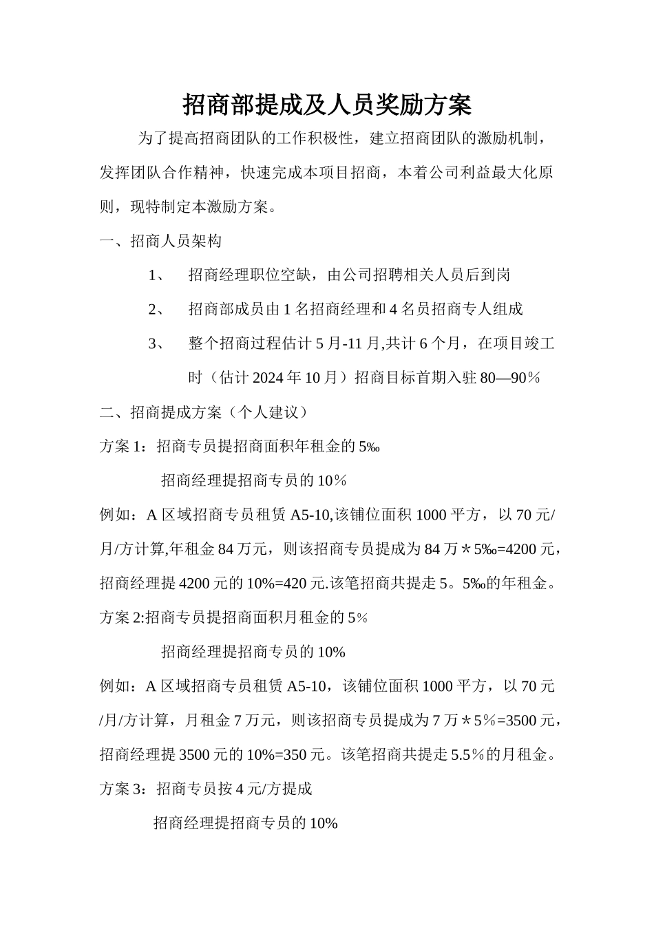 招商部提成及人员奖励方案-新_第1页