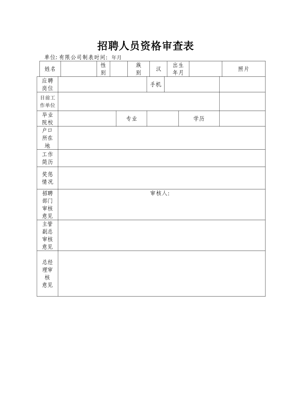 招聘人员资格审查表_第1页