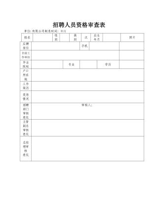招聘人员资格审查表