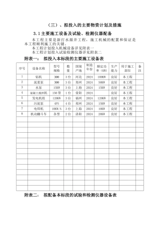 拟投入的主要物资计划及措施