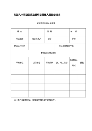 拟派入本项目负责及其项目管理人员配备情况