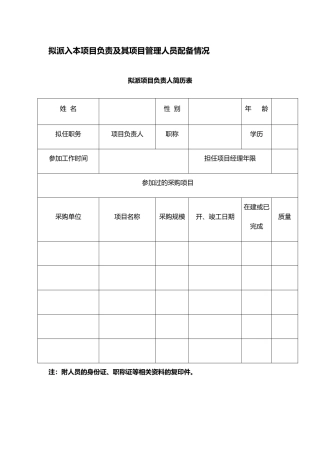拟派入本项目负责及其项目管理人员配备情况