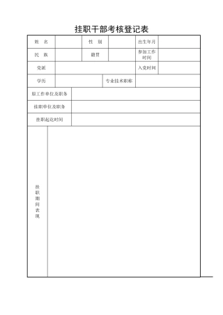 挂职干部年度考核登记表