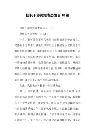 挂职干部简短表态发言10篇