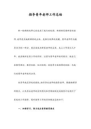 指导青年教师工作总结