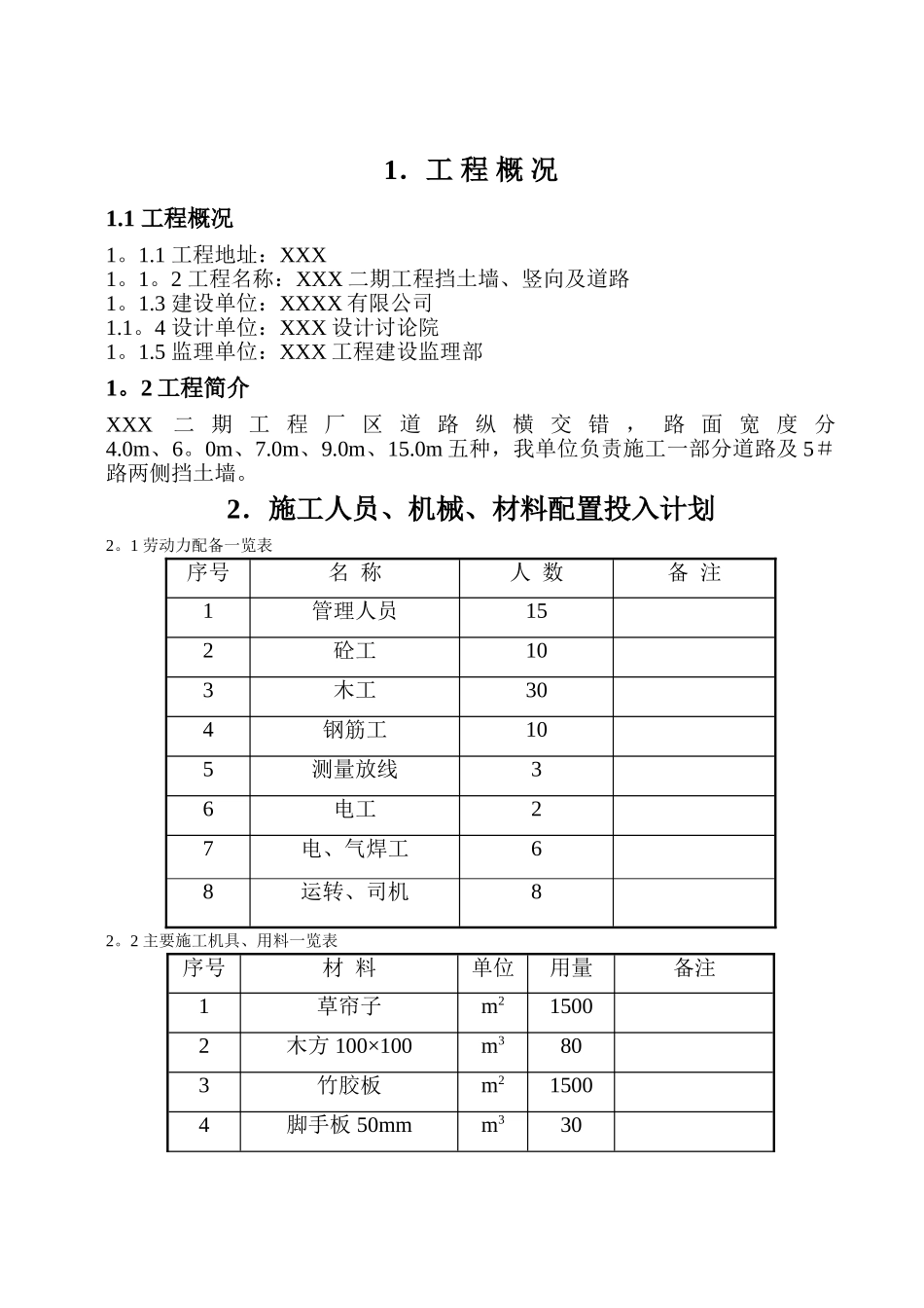 挡土墙、道路施工方案_第1页