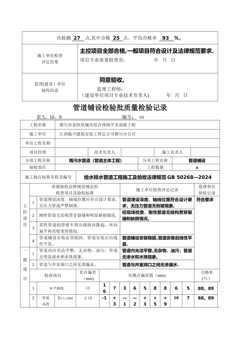 排水工程检验批记录表_第3页