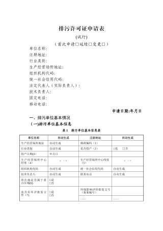 排污许可证申请表