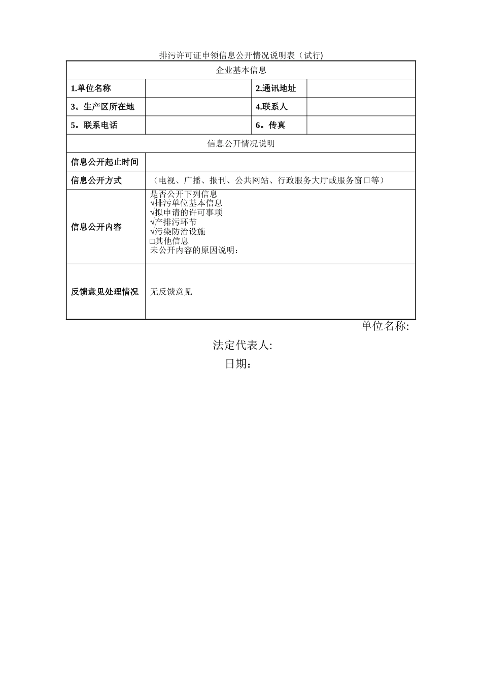 排污许可证申领信息公开情况说明表_第1页