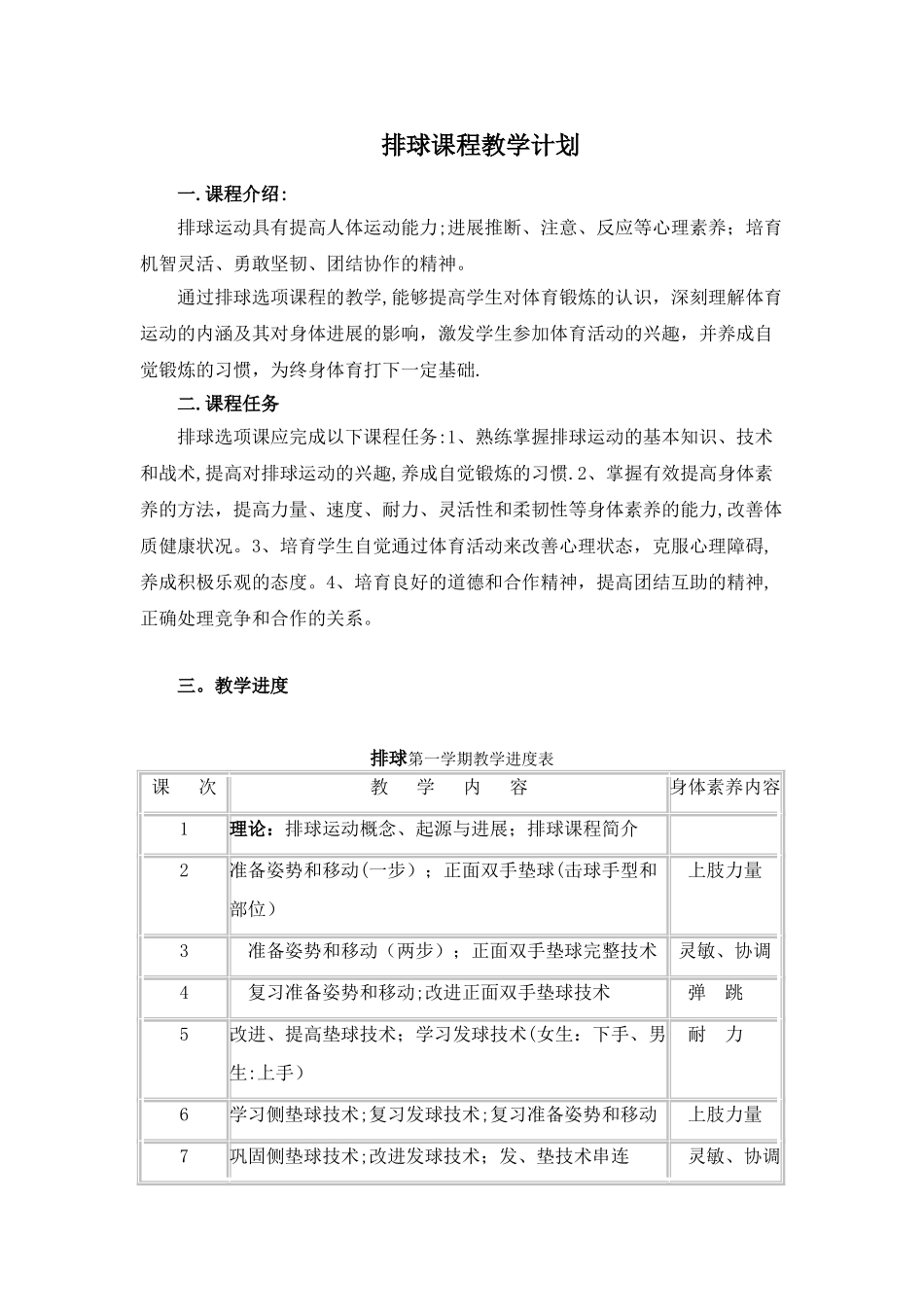 排球课程教学计划_第1页