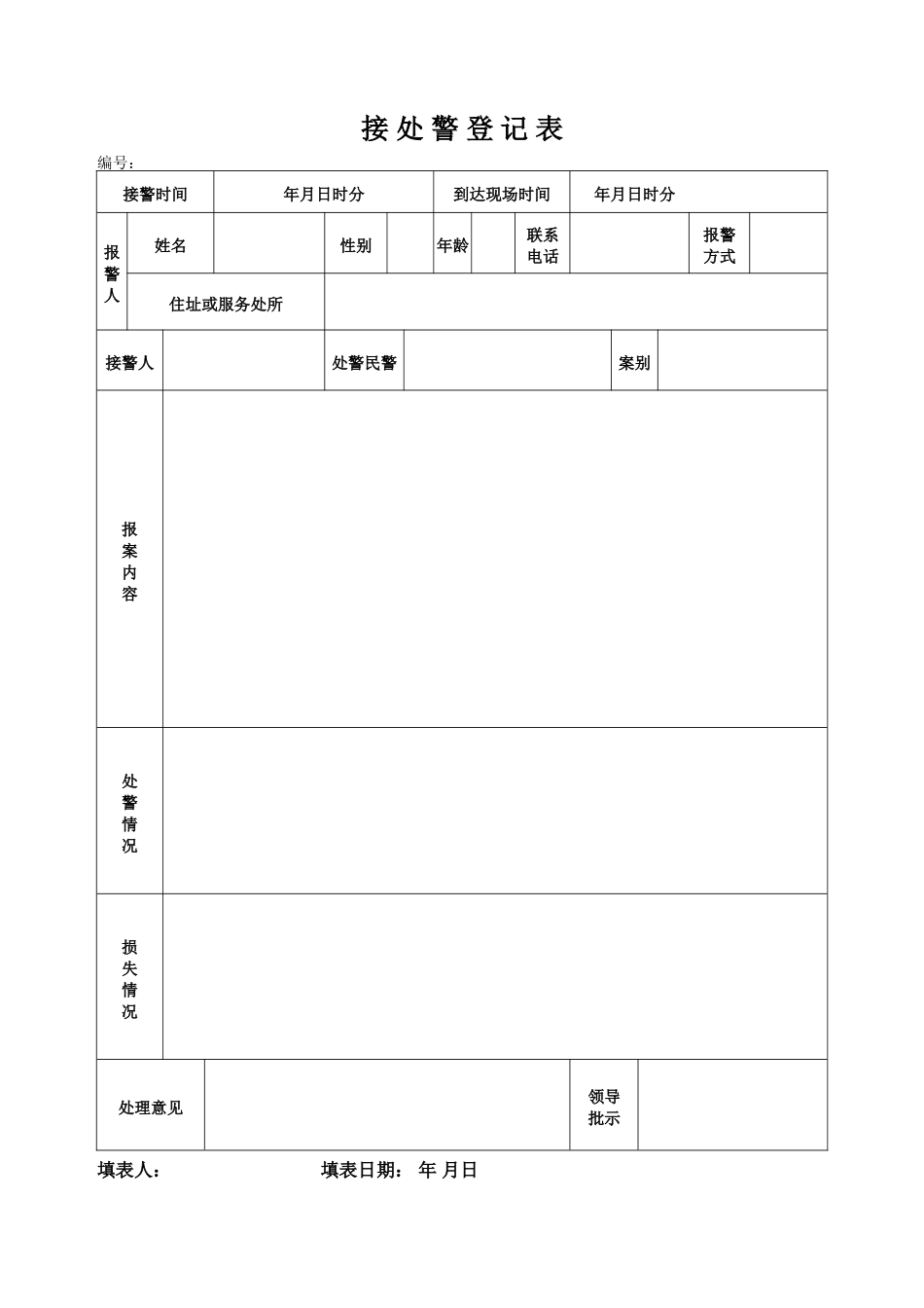 接处警登记表---空表_第1页