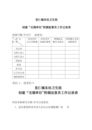 控烟监督员、巡查员工作定期监督和巡查记录表