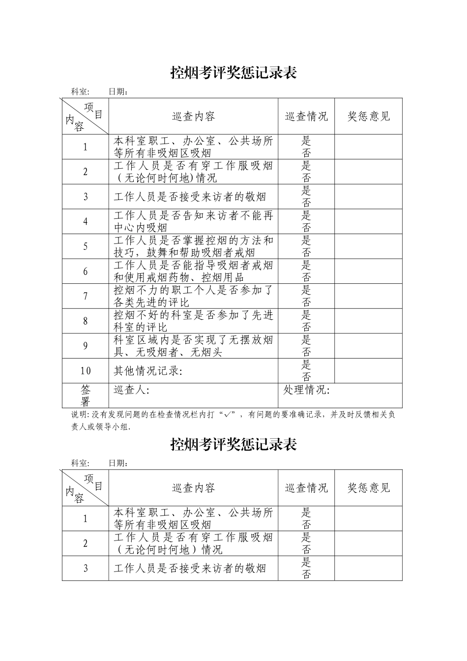 控烟考评奖惩记录表_第1页