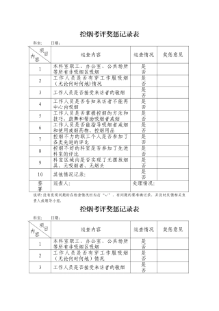 控烟考评奖惩记录表