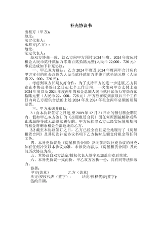 提前付租减租协议