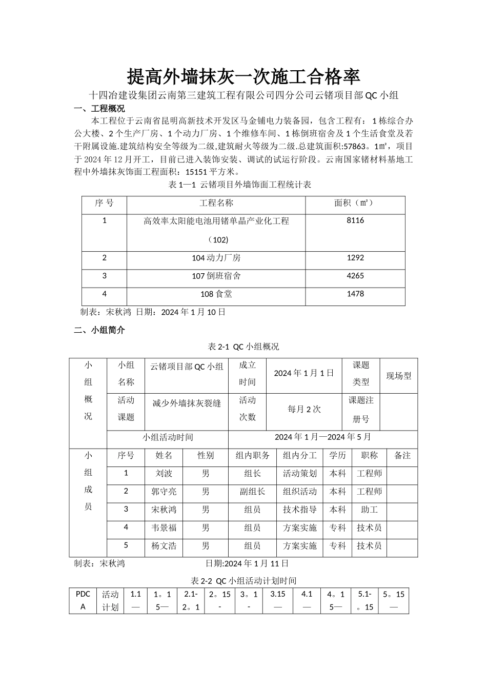 提高外墙抹灰一次施工合格率：QC成果_第1页