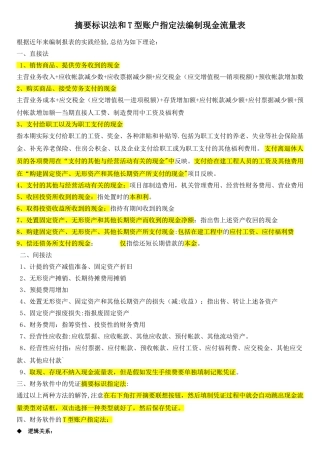 摘要标识法和T型账户指定法编制现金流量表