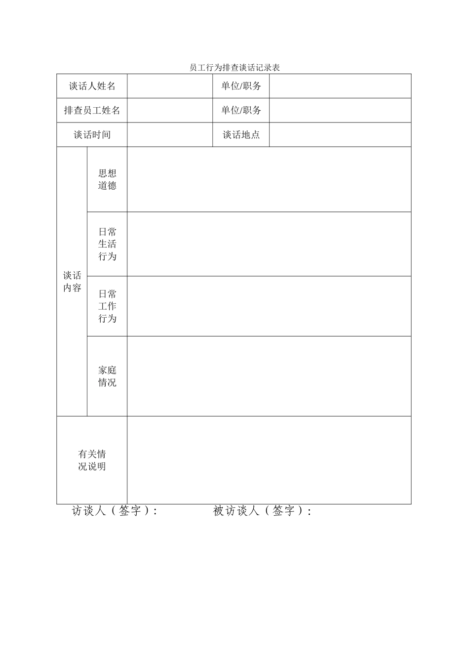 支行员工行为排查谈话记录表_第1页