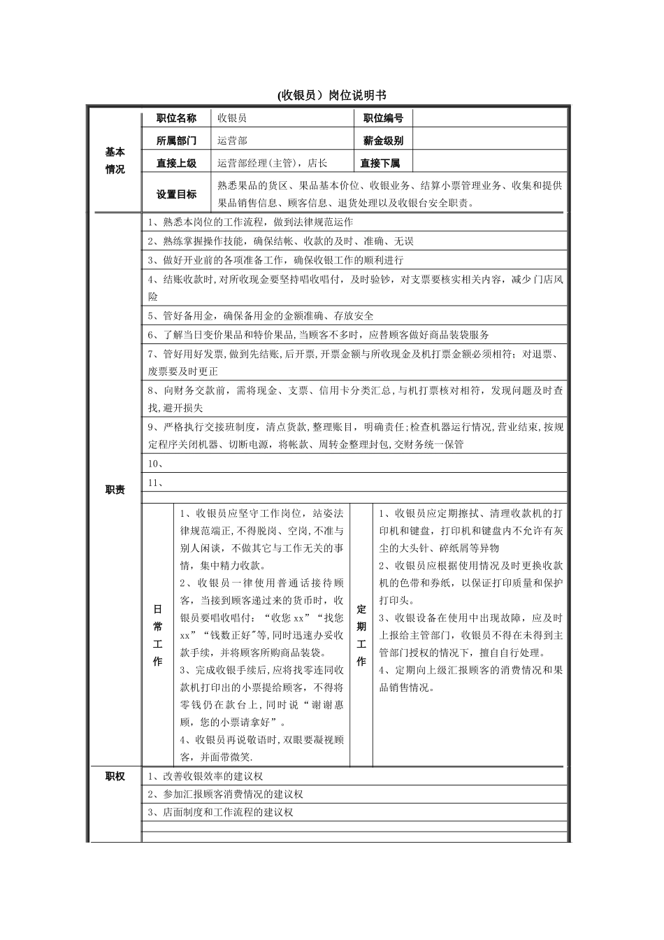 收银员岗位说明书_第1页