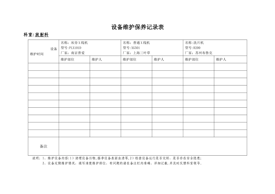 放射科设备维护保养记录表_第2页