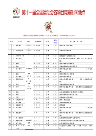 2025年第十一届全国运动会各项目竞赛时间地点
