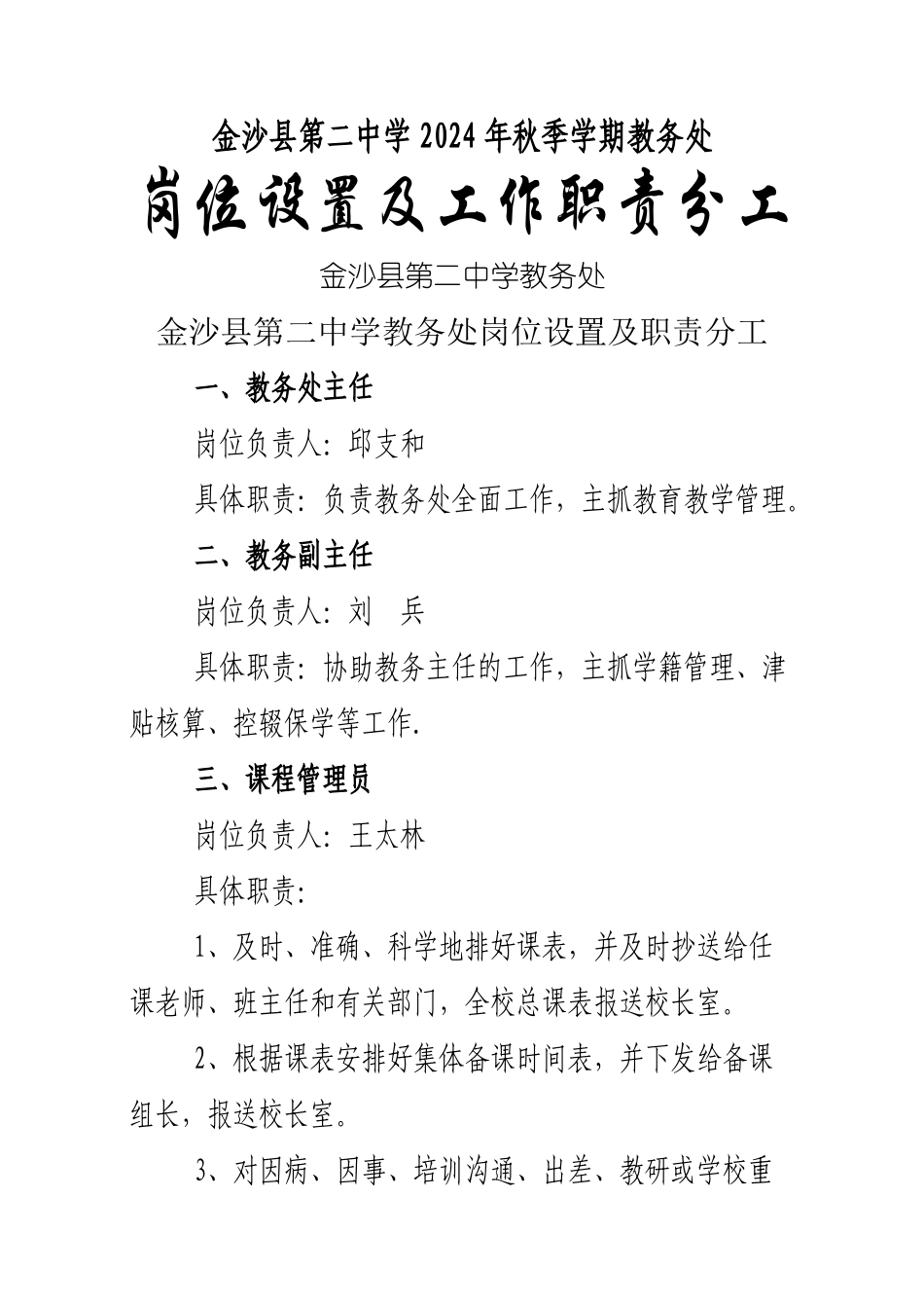 教务处岗位设置及职责分工_第1页