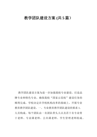 教学团队建设方案