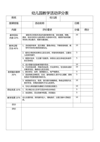 教学活动评分表
