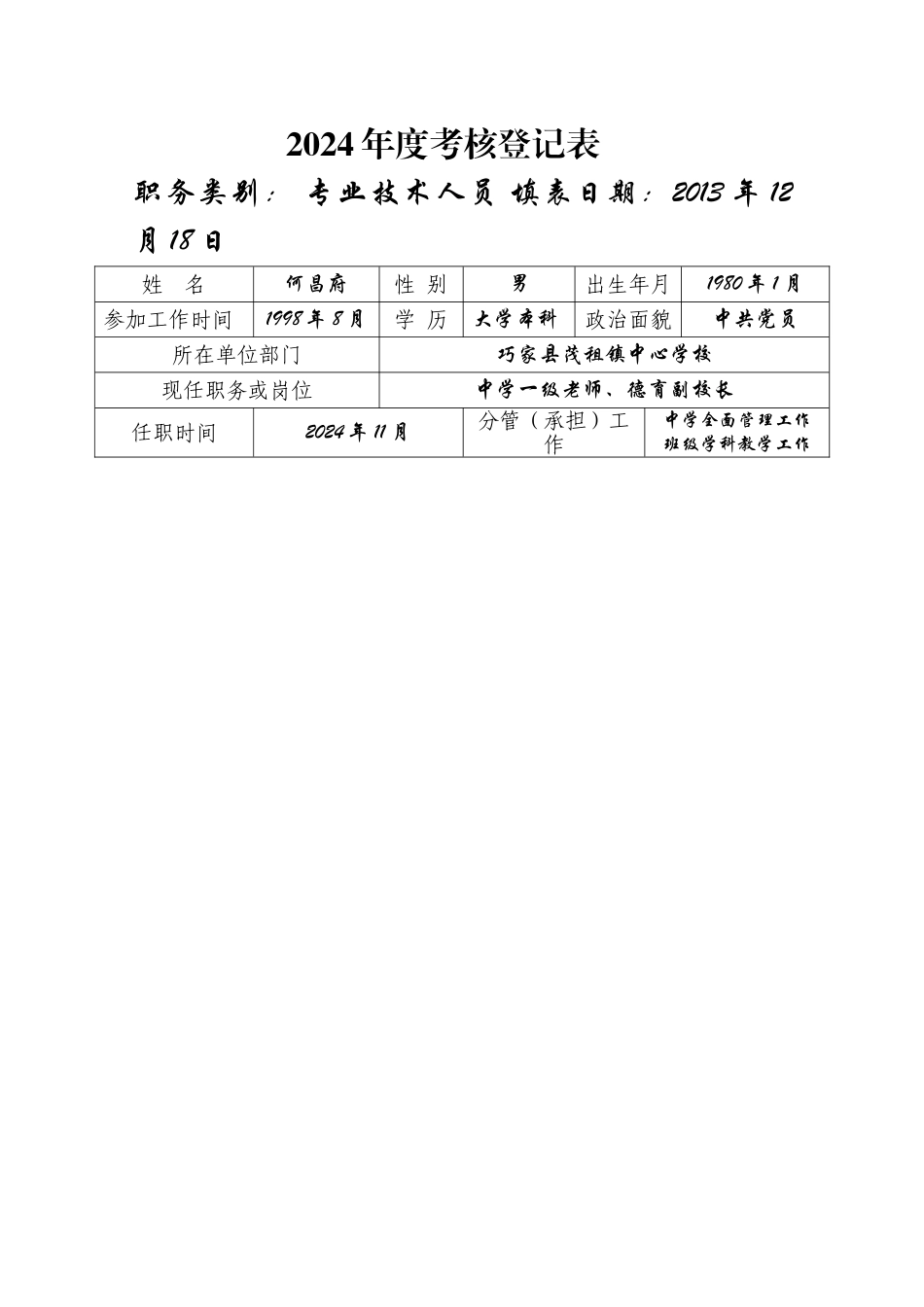 教师2024年度考核登记表_第1页