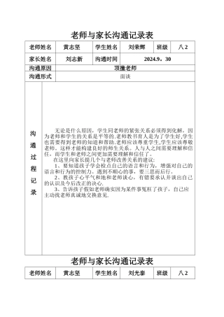 教师与家长沟通记录表