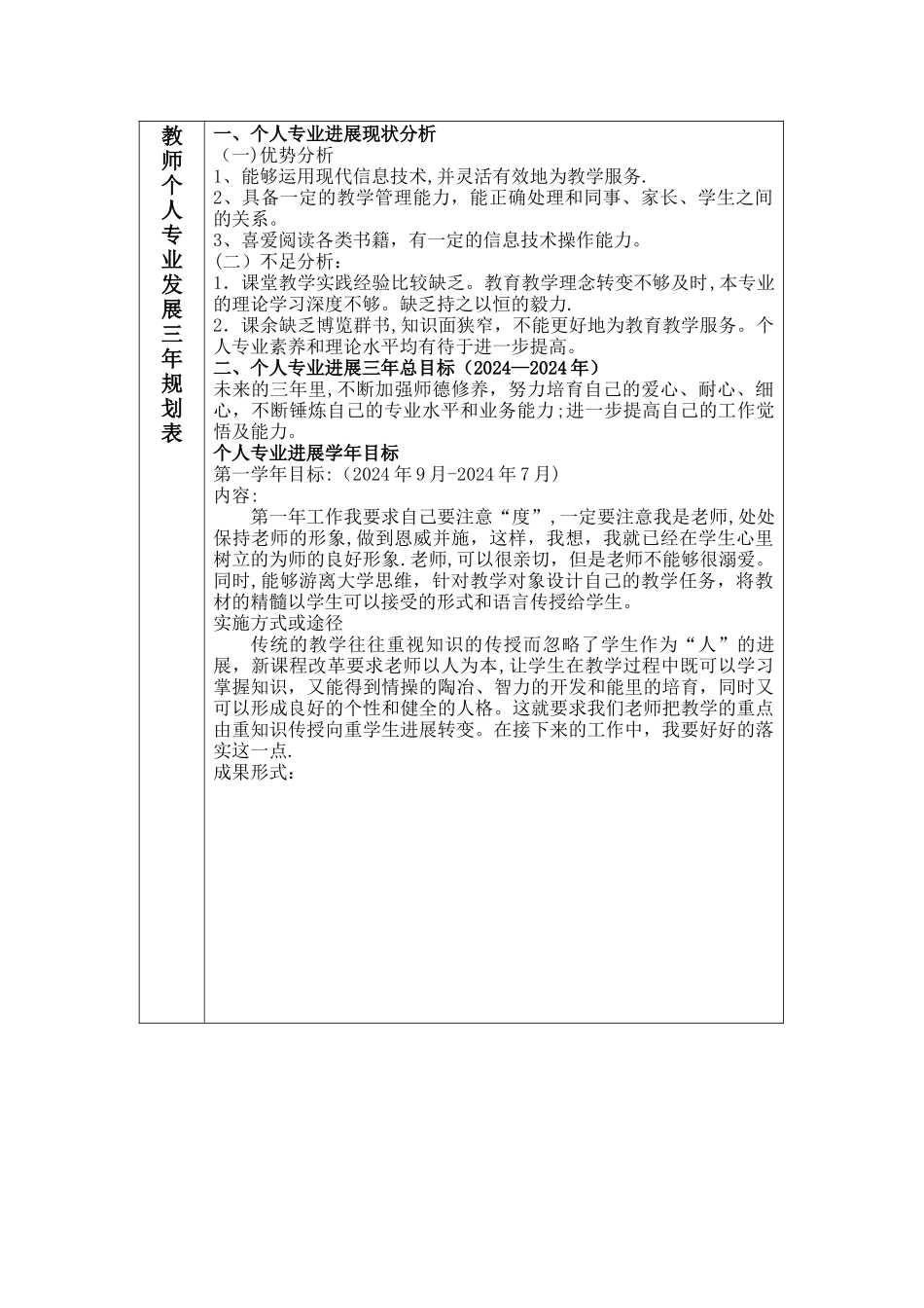 教师个人专业三年发展规划表_第2页
