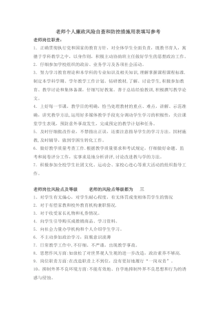 教师个人廉政风险自查和防控措施用表填写参考