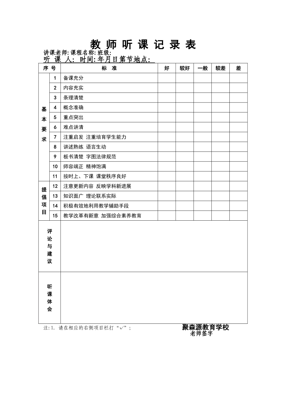 教师听课记录表_第1页