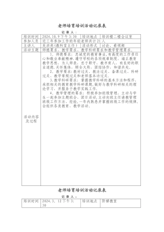 教师培养培训活动记录表