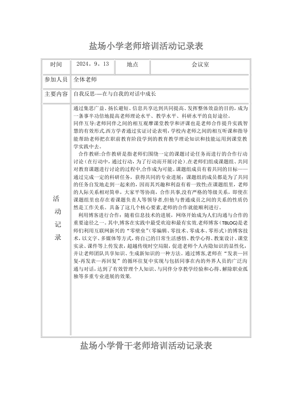 教师培训活动记录表_第2页