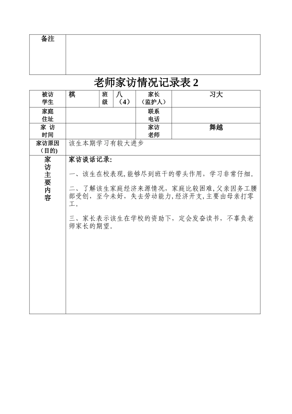 教师家访情况记录表_第2页