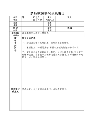 教师家访情况记录表
