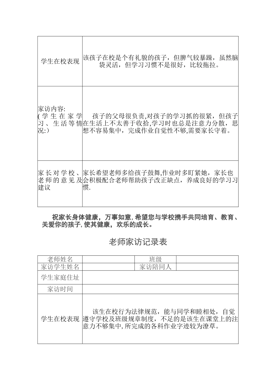 教师家访记录表表格_第2页