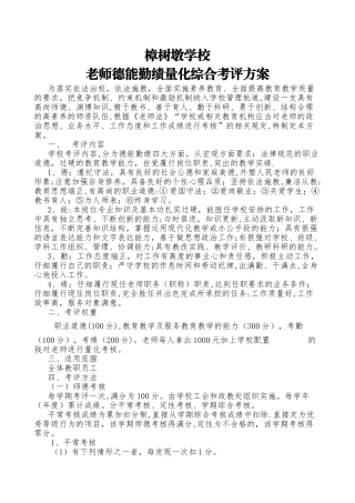 教师德能勤绩量化综合考评方案