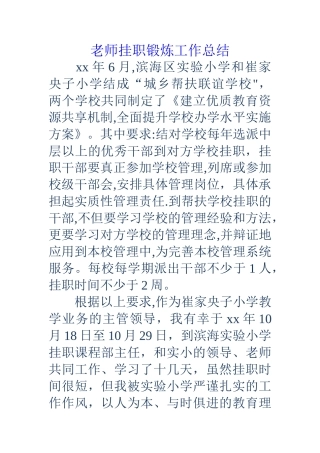 教师挂职锻炼工作总结