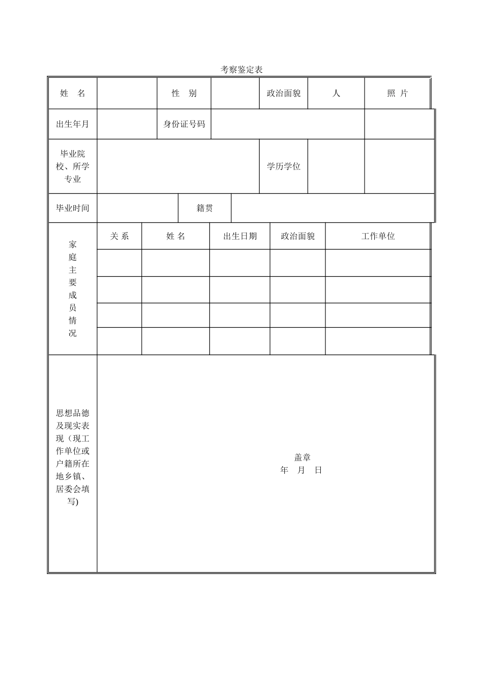 教师招聘考察鉴定表_第1页